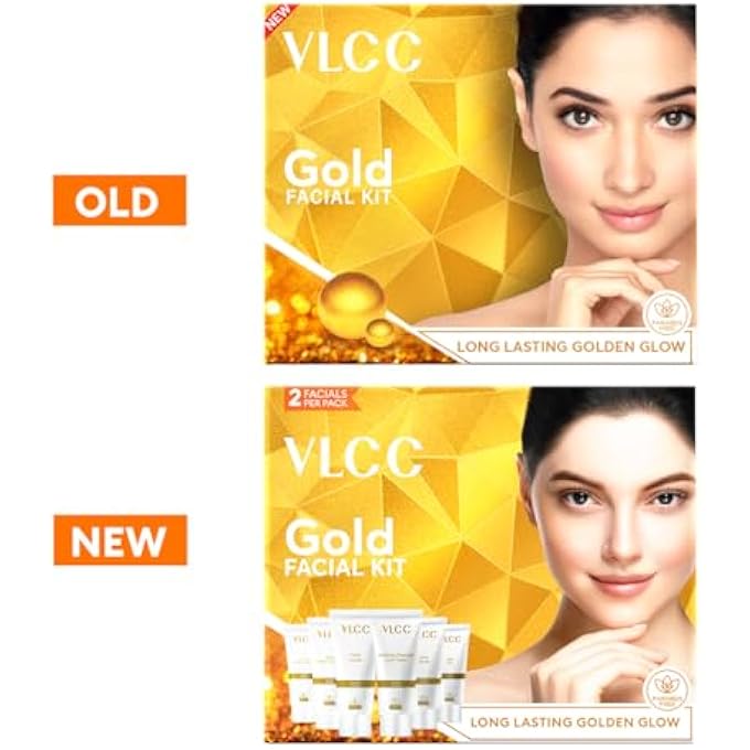 VLCC GOLD FACIAL KIT FOR BRIGHT & GLOWING SKIN 60G | 6-STEP FACIAL KIT WITH GOLD INFUSED PRODUCTS | CLEANSER, SCRUB, GEL, CREAM, PEEL-OFF MASK, & MOISTURIZING GEL | INSTANT GLOW & HYDRATION. - Image 2